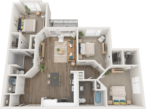 a 2 bedroom floor plan with a bathroom and a living room